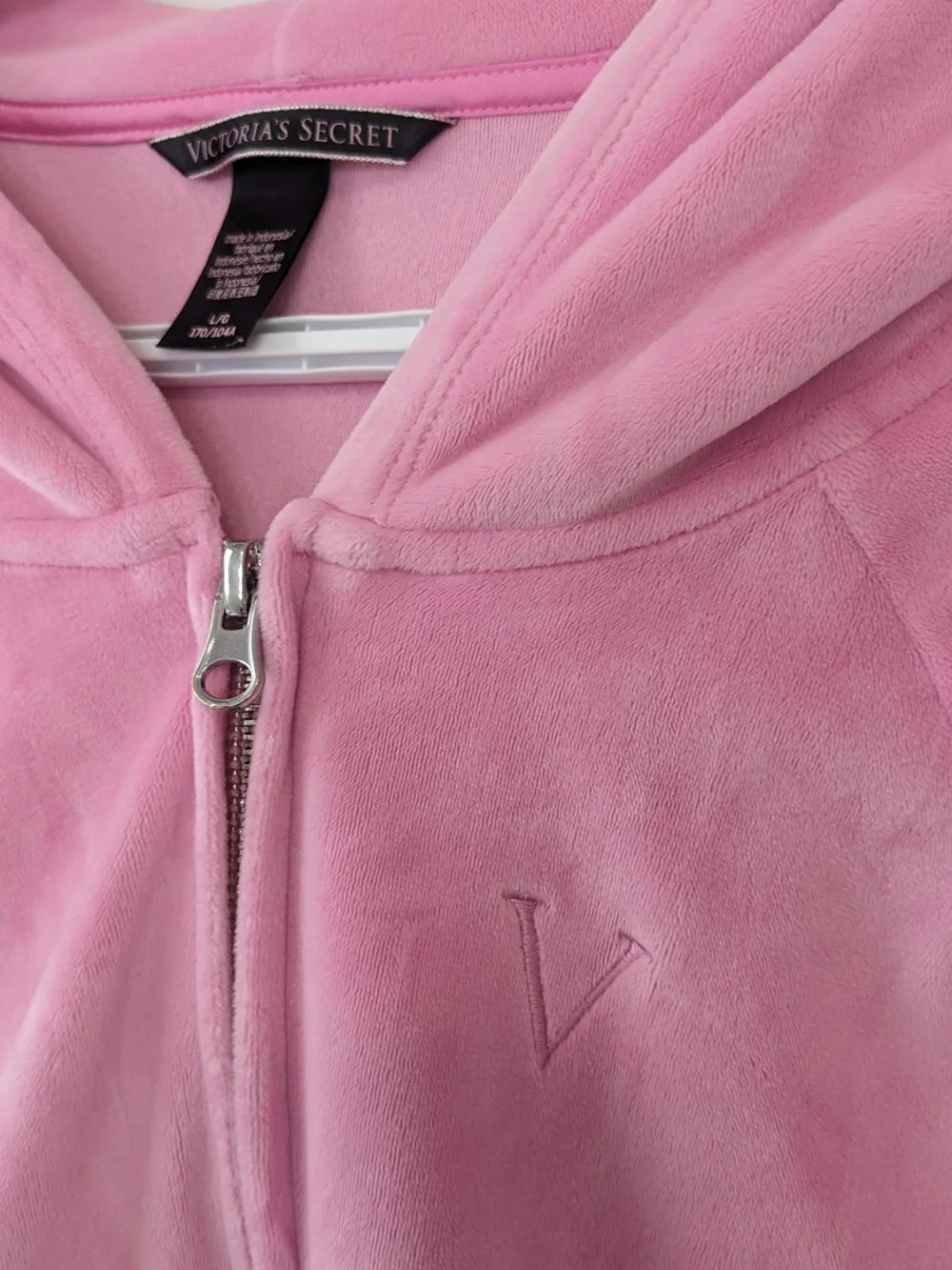 Large Victoria's Secret Pink Velour Zip Hoodie with Embroidered V - Picture 2 of 8